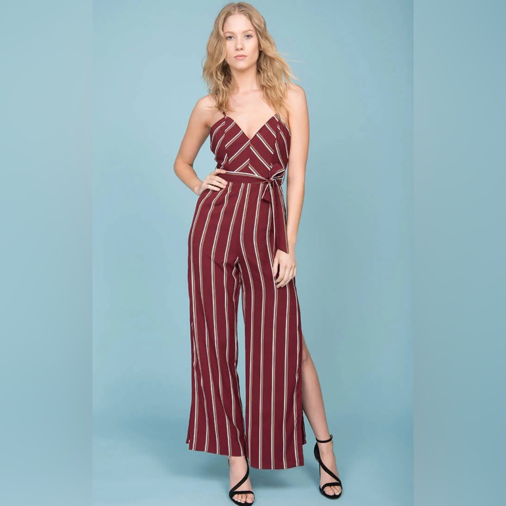 Burgundy Jumpsuit with Stripes